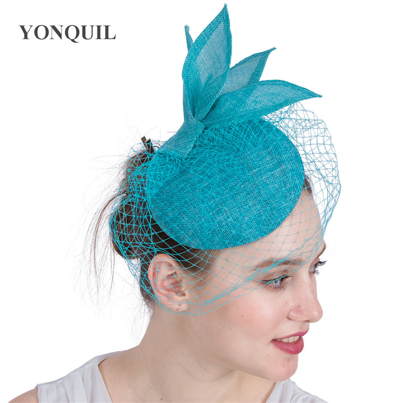 

16 Colors Bridal wedding veil fascinator loop leave adorned base hat attractive fabric mesh face hair accessories church party hats SYF149