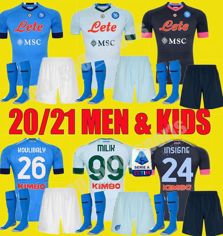 

20 21 Napoli soccer jersey Naples 2020 2021 KOULIBALY INSIGNE MILIK maillots H.LOZANO MERTENS MEN KIDS kit football shirt boys set Uniforms, Black