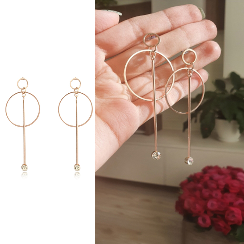 

Romantic Light Pink Gold Color Geometric Circle With Bar Drop Earrings For Women Girl Casual Vintage Smart Ear Accessories