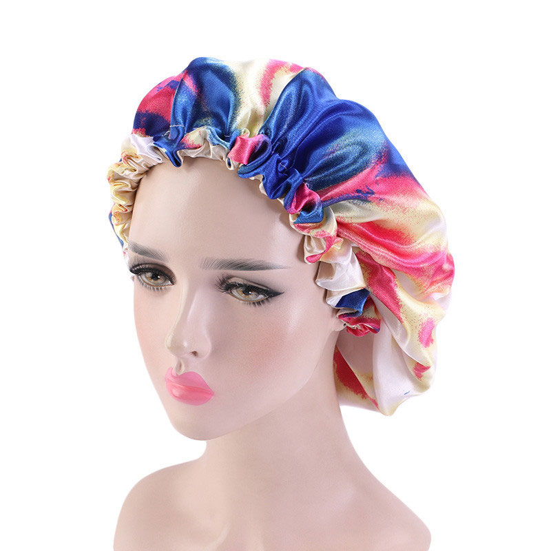 

Silk Satin Tie-dye Sleep Cap Bandana Night Sleeping Turban Hat headwrap Bonnet Women Head Cover for Hair care, Mixed color