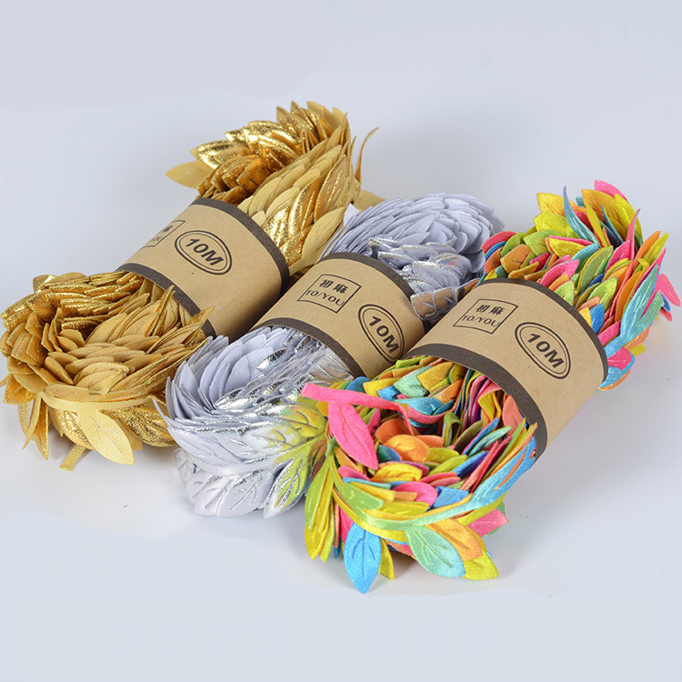 

1.5cm10m Garlands decorative accessories fabric colorful leaves cane leaves flowers Handcraft Supplies Gift Packing Supplies, 02 silver