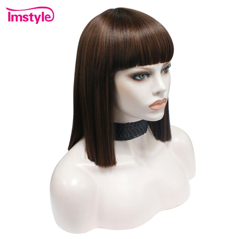 

Imstyle Synthetic Wigs With Bangs Short Brown Wigs For Women Heat Resistant Fiber Daily Cosplay Wig Straight Hair