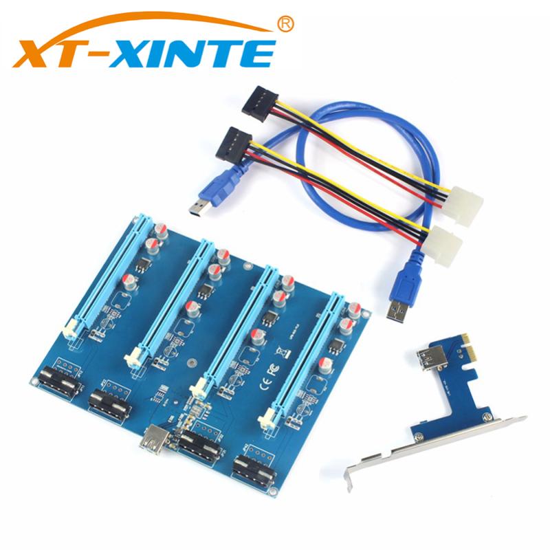 

XT-XINTE PCI-E Adapter Card PCIe 1 to 4 Riser Card 1X to 16X Slot Mining for PC Computer Connector for Miner BTC