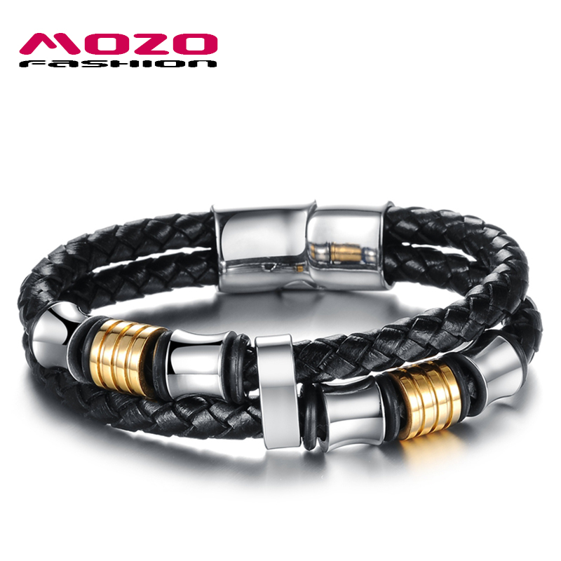 

Fashion Bangle Men Jewelry Black Leather Braided Rope Chain Stainless Steel Magnet Buckle Bracelets for Male Party Gifts PS887