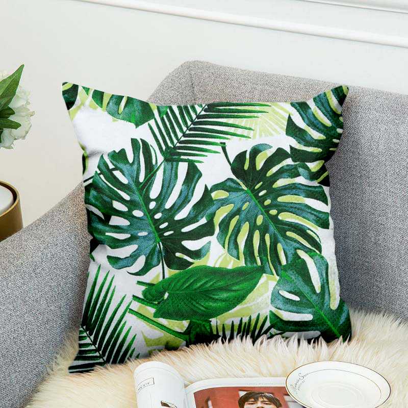 

Tropical Plants Pillow Case Polyester Decorative Pillowcases Green Leaves Throw Pillow Cover Square Poszewki Na Poduszki style6, Black