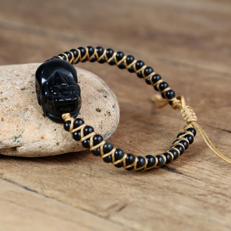

Brave Troops Bracelet for Women Men Natural Stone Obsidian Pixiu Lucky Bracelet Double Layer Braid Yoga Charm Wrap