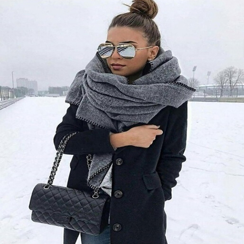 

New Fashion Winter Thick Warm Big Scarf Shawl Women Wraps Vintage Polar Fleece Windproof Solid Color Wild Shawl Scarves 176cm