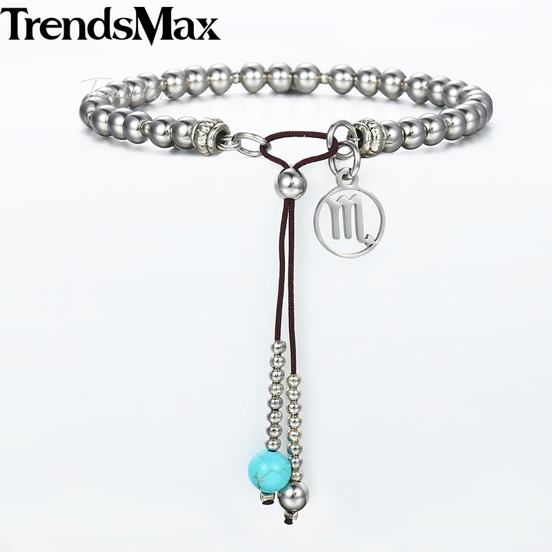 

Silver color Stainless Steel Beads Bracelet for Women 12 Zodiac Constellations Charm Woman Bracelets Fashion Jewelry Gift DB63