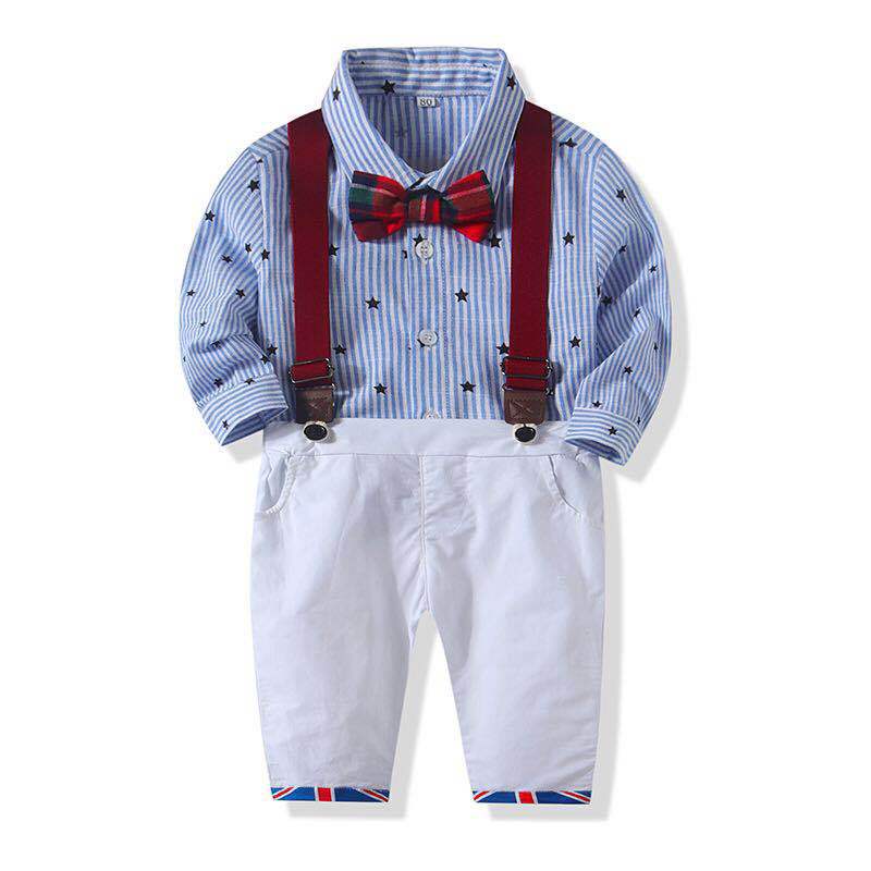 

Newborn high-quality spring and autumn suit baby crawling British wind gentleman boy pants two-piece suit, Blue