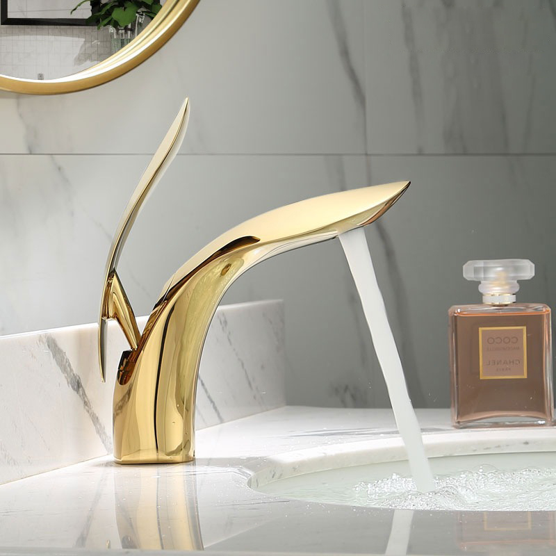 

Creative Brass Bathroom Basin Faucet Light Luxury Nordic Style Tap Hot And Cold Mixed Faucet Single Handle Single Hole Sink Tap