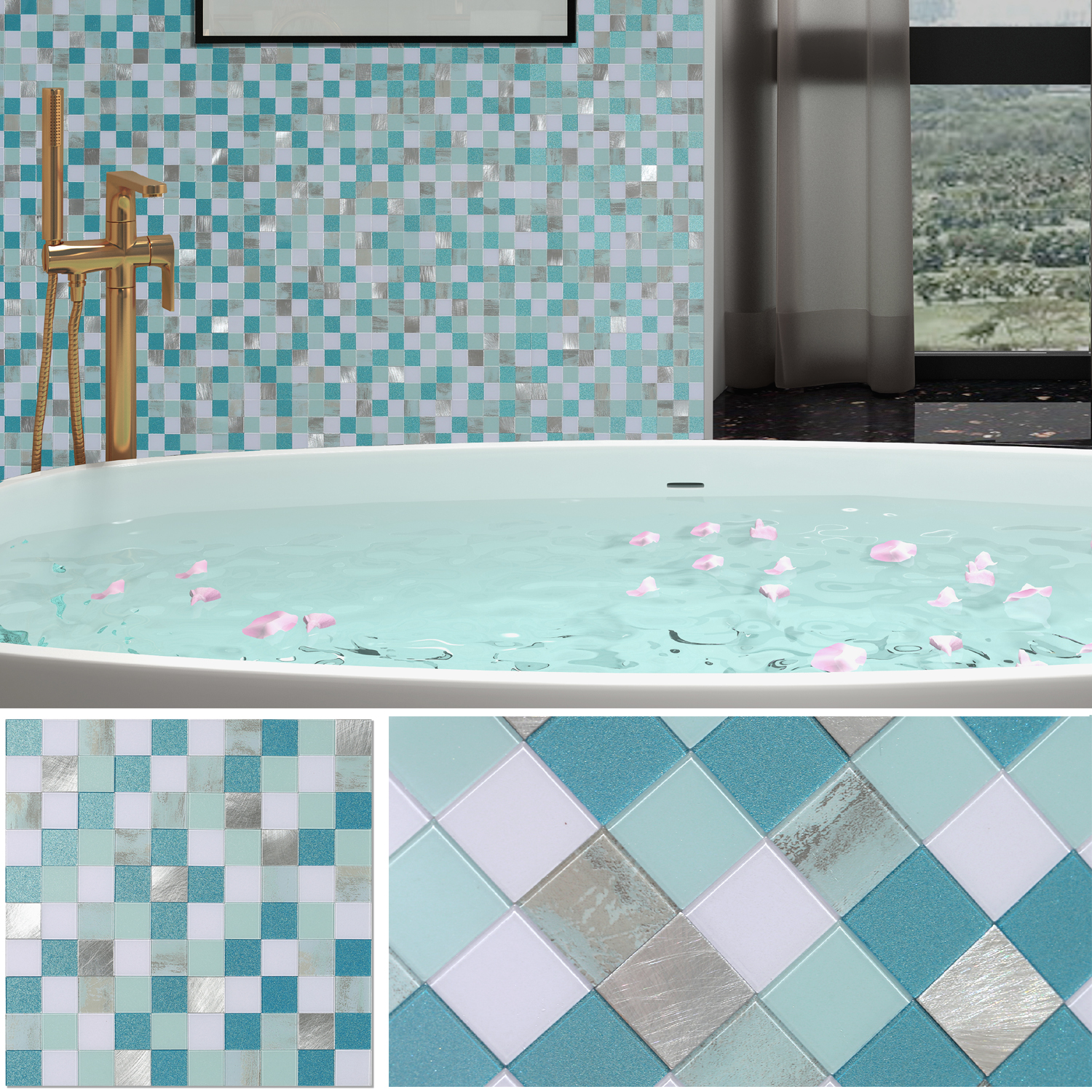 

BeNice Mosaic Tiles Backsplash Peel and Stick,Adhesive Tiles Stickers for Kitchen,Bathroom(5sheets Blue mix))