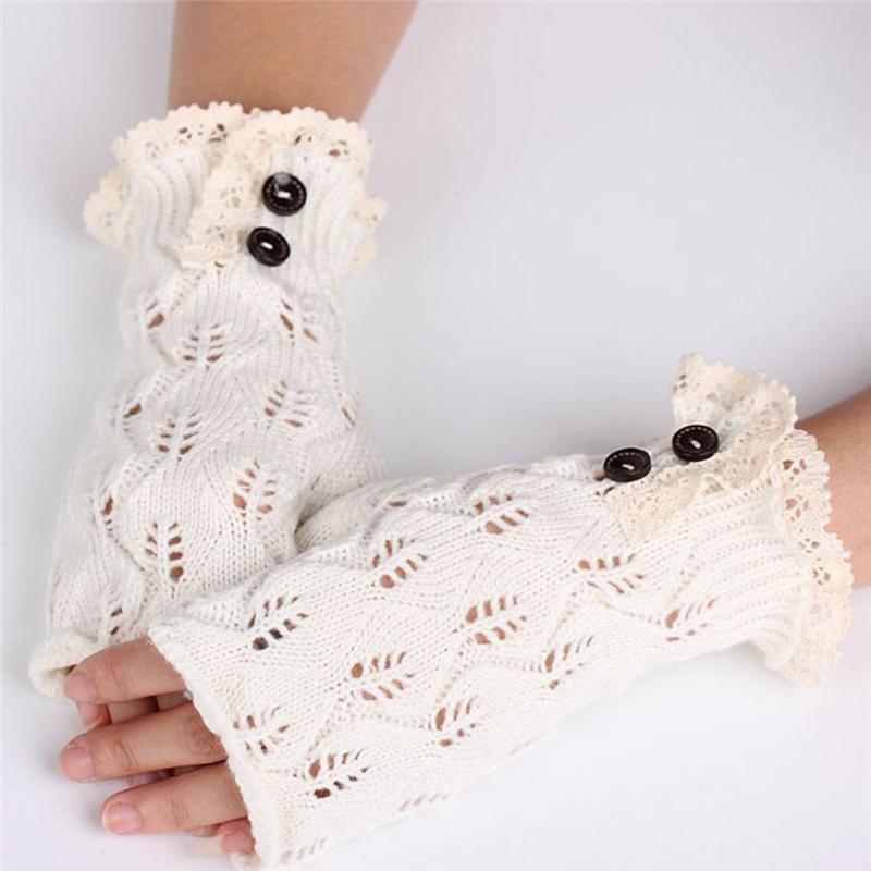 

Women Wool Mitten Warm Fingerless Button Gloves Hand Warmer Winter Women Arm Crochet Knitting Faux Gloves Femme J6