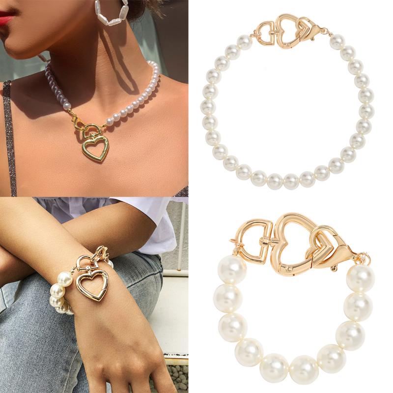 

Pearl Choker Necklace Fashion Newest Design Imitation Pearl Statement Heart Collar Necklace Jewelry For Women Jewelry Gift