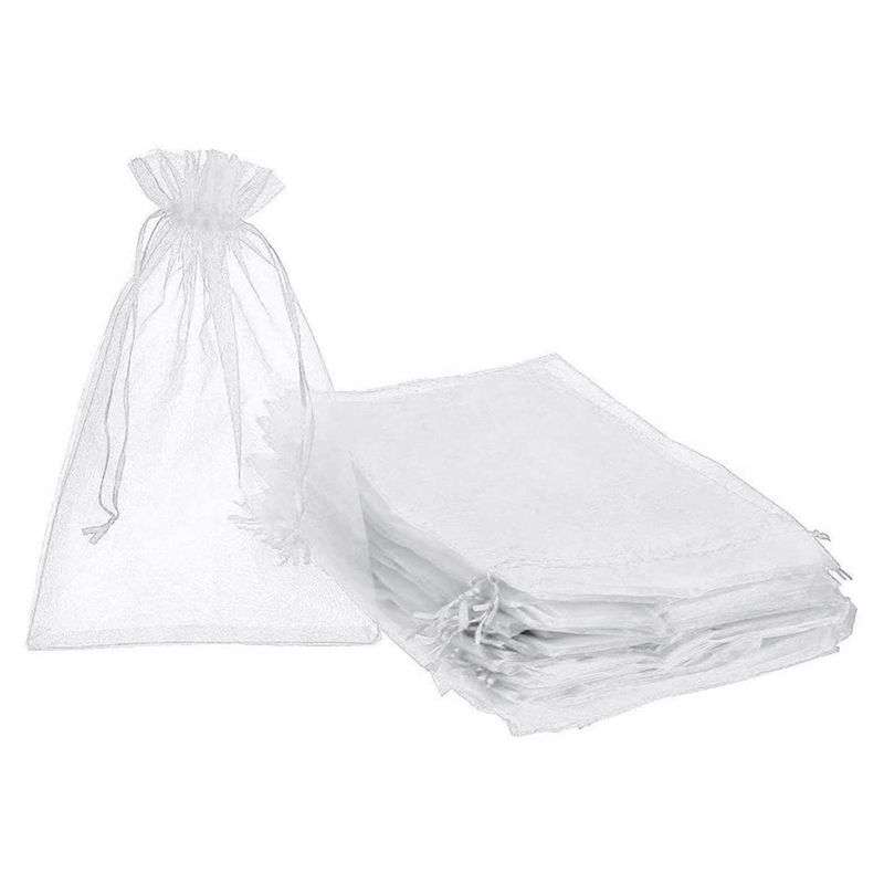 

Pack of 50 Organza Gift Bags 7.9 x 11.8 Inches Jewellery Drawstring Bags for Birthday and Wedding Party (White