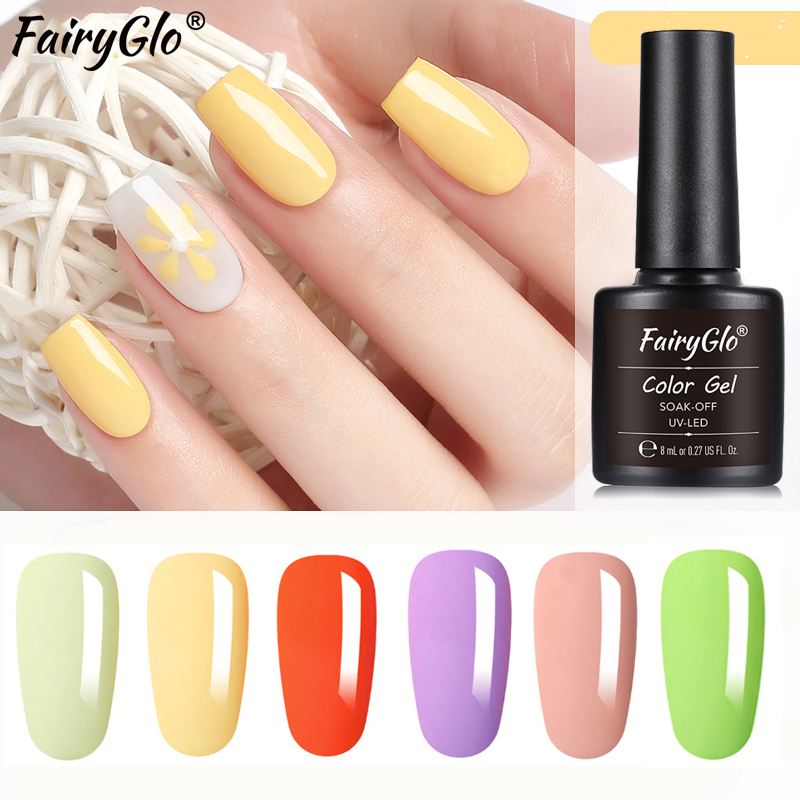 

FairyGlo 8ml Macaron Candy Color Gel Varnish Soak Off UV Gel Nail Polish Semi Permanent Nail Art Polish Manicure Gellak, 8ml base