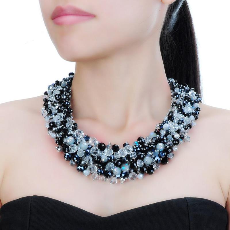 

3 Colors Fashion Jewelry Chain Rhinestone Crystal Choker Statement Bib Necklace Big Choker Women Party Accessories Lady Gift