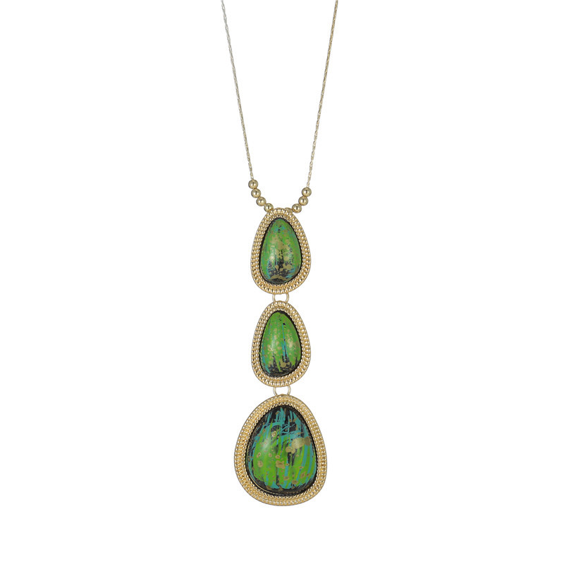 

Vintage Green Acrylic Stone Pendant Necklace For Women Bohemian Statement Gold Color Heavy Metal Long Chain Necklace for Women