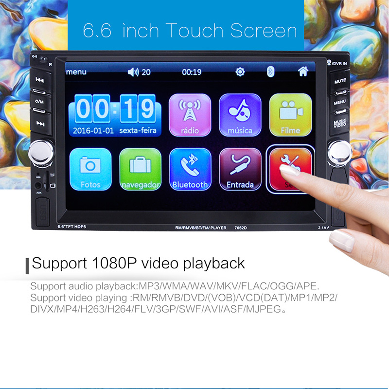 

Car Radio 6.6" HD Multimedia Player Touch Screen Auto audio Car Stereo MP5 Bluetooth USB Camera Stereo Player Bluetooth