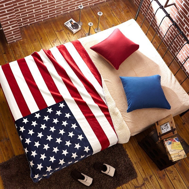 

American Flag Flannel Fleece Sherp Throw Blanket British Flag Warm Soft Blankets on Sofa/Bed Travel Thick Winter Plaid Bedspread