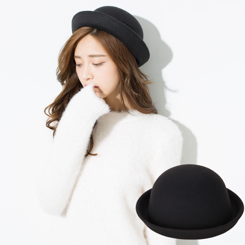 

2020 New Winter Cap Vintage Laday Prok Pie Chapeu de Feltro Bowler Gambler Top Hat Lady Fedoras Wool Felt Fedora Hats Wholesale, Black
