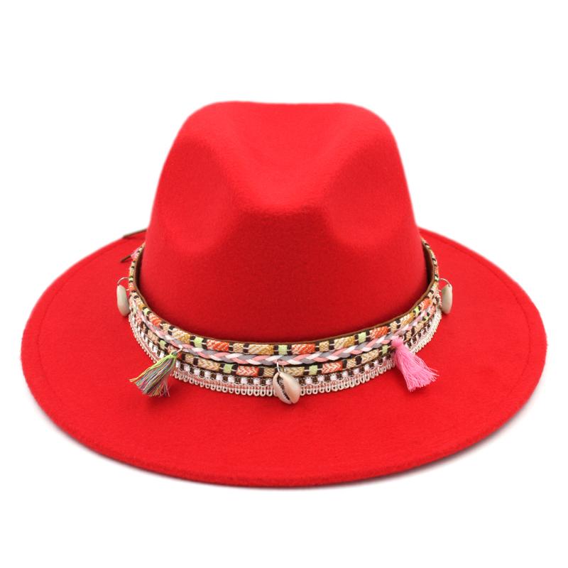 

Mistdawn 2020 New Ladies Women's Panama Hats Fedora Trilby Caps Wool Blend Wide Brim Bohemia Tassel Hatband Size 56-58cm BBL, Black