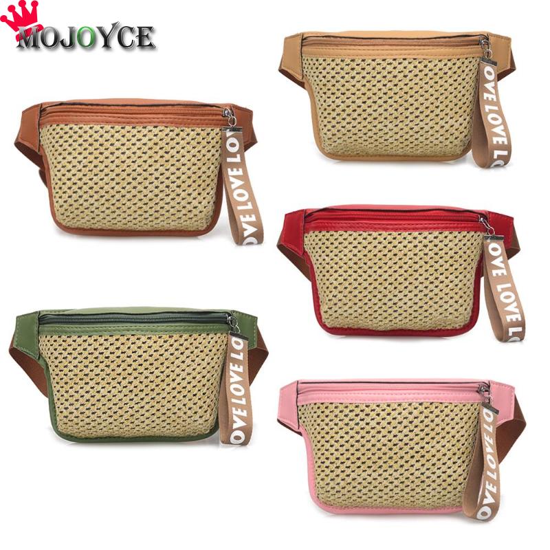 

Straw Woven Shoulder Messenger Handbags Women Waist Fanny Belt Packs Phone Money Pouch Casual Knitting Small Crossbody Chest Bag, Green