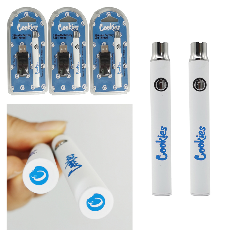

Cookies Vape Battery Starter Kits Preheating Battery Vape Pen Preheat Battery 350mah Adjustable Voltage with USB Charger for 510 Atomizers