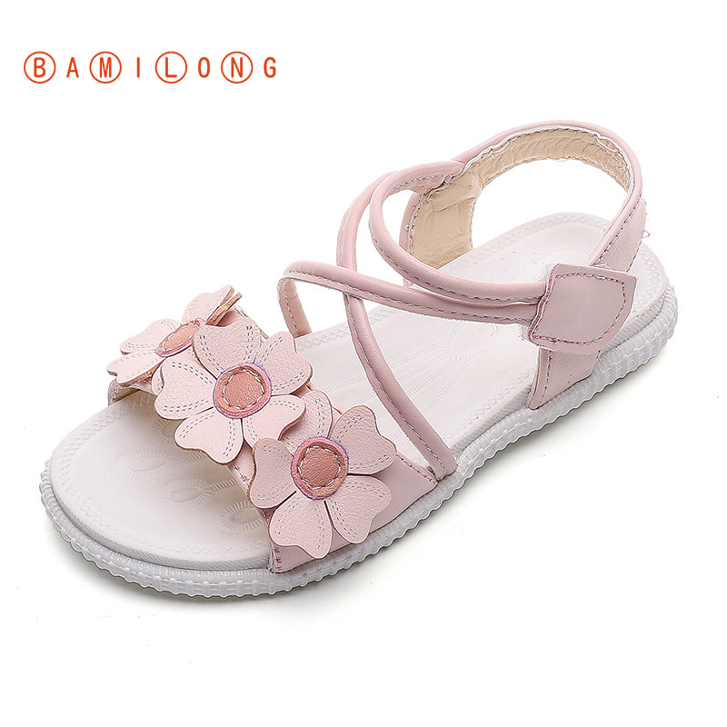 

New Arrival Kids Sandals Summer Flowers Sweet Soft Bottom Children Beach Shoes Fashion Toddler Girls Sandals Princess Shoes K160, White