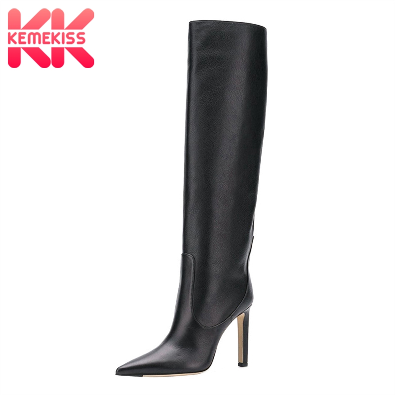 

KemeKiss Plus Size 33-45 Women Knee High Boots Sexy Club Shoes Women Slip On Western Style Pointed Toe Party Mujer Zapatos, Beige