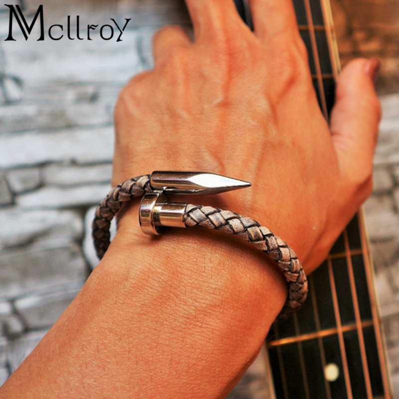 

Mcllroy Bracelet Men Vintage Genuine Leather Stainless Steel Magnetic Clasp Bracelets For Women Men Jewelry 2020 erkek bileklik