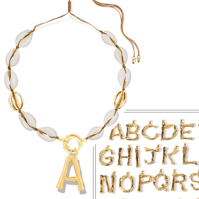 

Alfabet 26 letters hanger ketting boho natuurlijke Porceleinslak shell ketting voor vrouwen bohemian kettingen femme Best gift 2