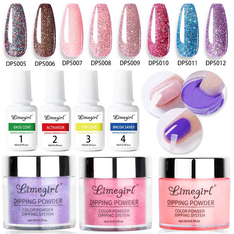 

Limegirl 10g Dipping Nail Powder Set Natural Dry Holographics Dipping System Nails Power Dip Base Activator Without UV Lamp Cure