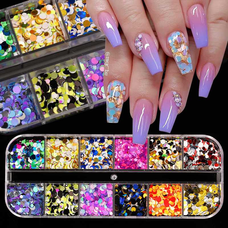 

1 Box Nail Glitters Glass Sequins Shiny Flakes Powders 3D Paillettes For Nail Art Charms Gel Polish Decorations All Colors