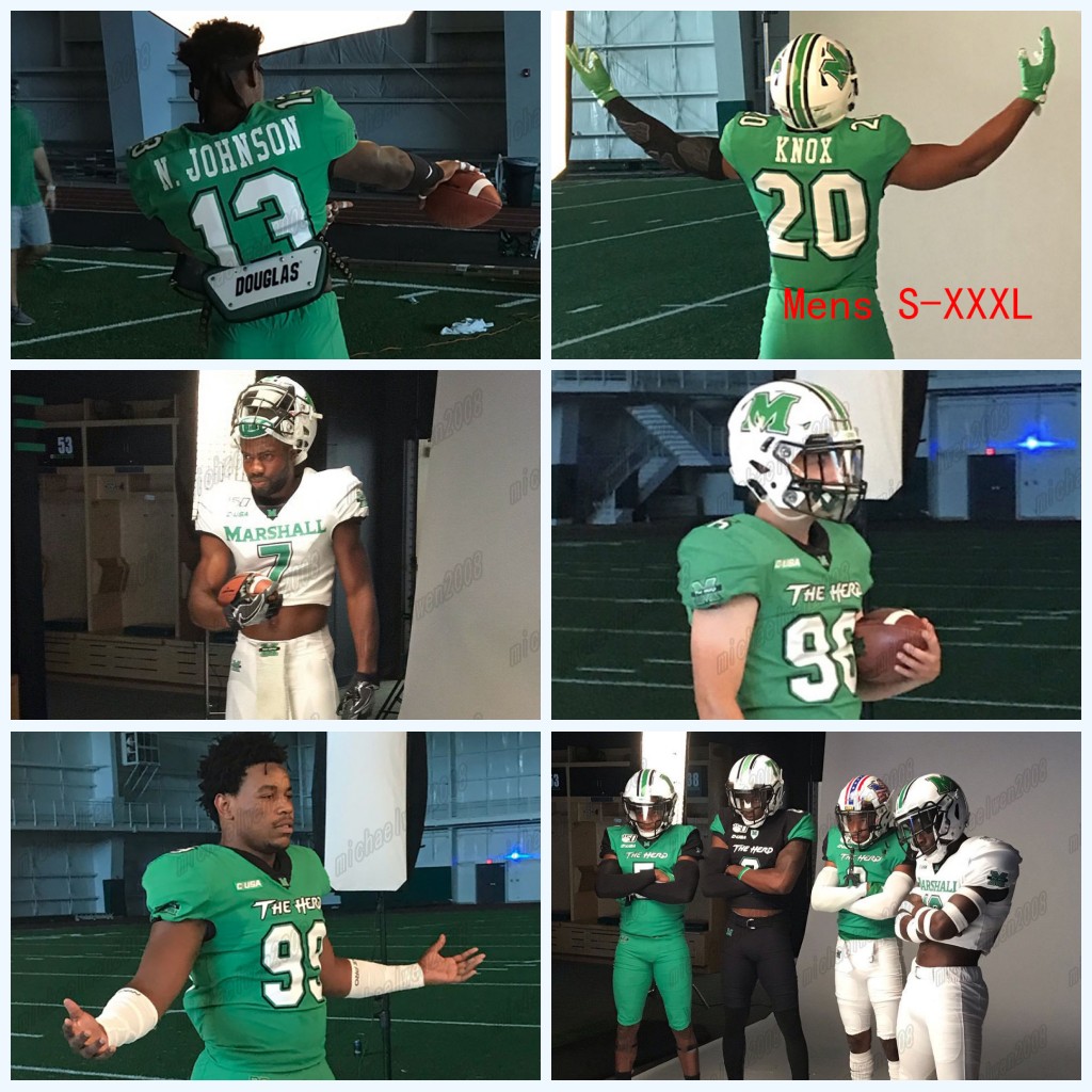 

2020 Marshall Thundering Herd Green New Uniforms Nazeeh Johnson Joel Lambiotte Zach Switzer Jamare Edwards NCAA College Football Jersey, Mens s-4xl