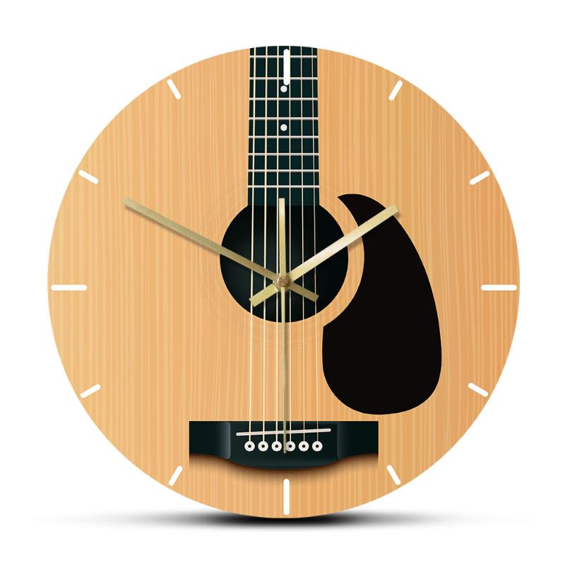 

Acoustic Guitar Decorative Wall Clock Music Instrument Minimalist Home Decor Silent Wall Watch Musician Studio Guitarist Gift
