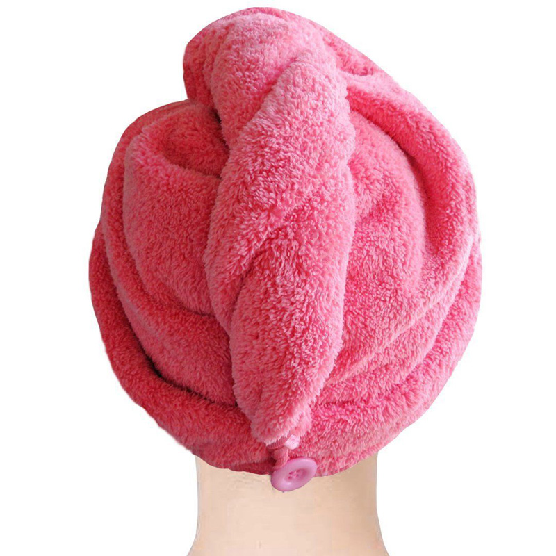 

Towel Blue Coral Velvet Dry Hair Bath Microfiber Quick Drying Turban Super Absorbent Women Cap Wrap With Button Thicken, Green