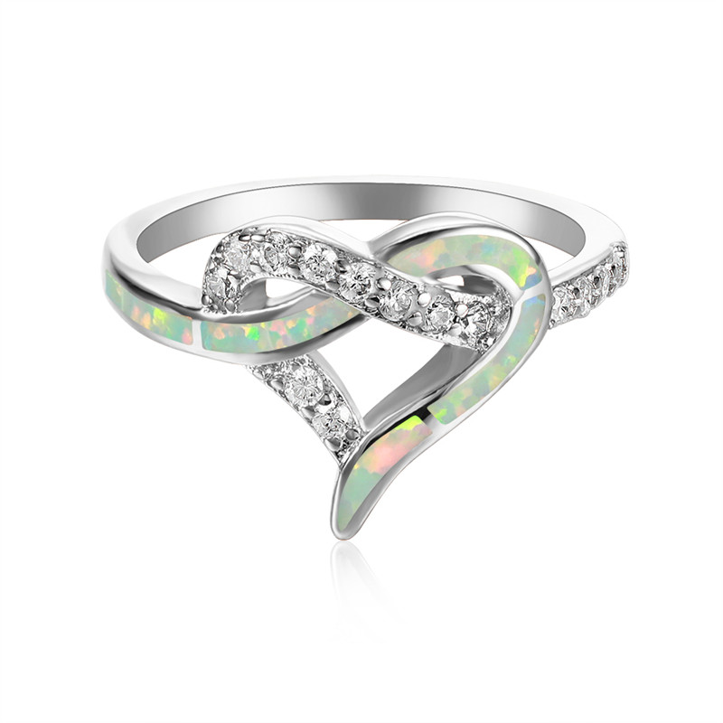 

Cute Female Blue White Fire Opal Ring Vintage Silver Color Wedding Rings For Women Promise Heart Infinity Engagement Ring