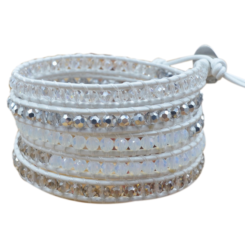 

Exquisite Crystal Beads 5-Layer Leather Wrap Bracelet Antique Braided Bracelet