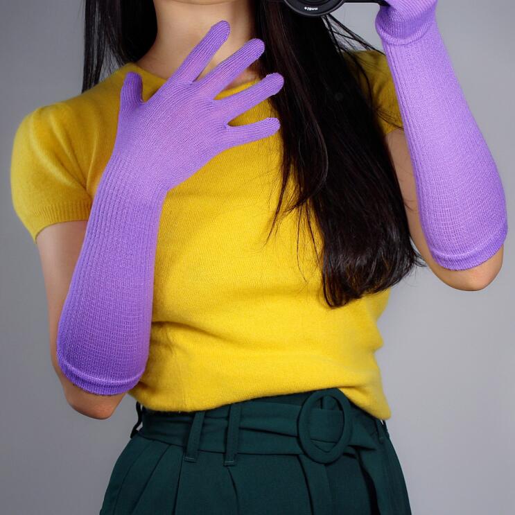 

Women's autumn winter wool knitted elastic gloves lady's candy color performance dancing long warm driving glove 40cm R2291