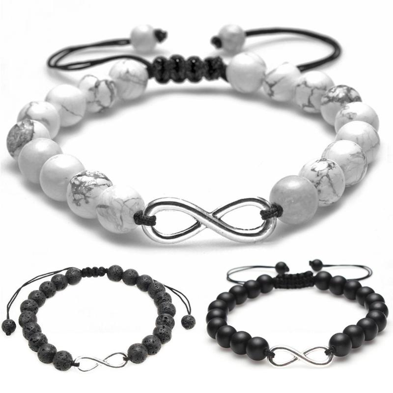 

Black White Natural volcanic Stone Beads energy bracelet 8 word woven bracelet For Women men Charm jewelry