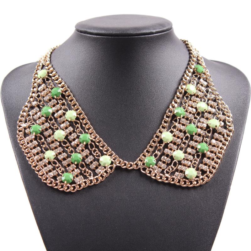 

New Resin Bead Fashion Chunky Statement Necklace for Women Gold Color Chain Crystal Collar Necklace Choker for Girls