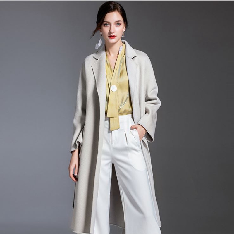 

Winter Cashmere Overcoat Water ripple high end over knee Jacket Women Warm pink loose woolen Outerwear Long Ladies Medium Coats, Color same picture