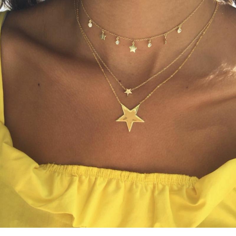 

Boho Big Star Choker Necklaces & Pendants For Women Fashion Golden Multilayer Necklace Party Wedding Collier Femme Jewelry Gift