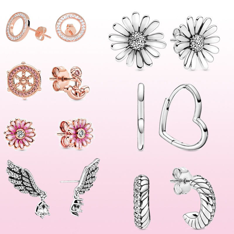 

Fashion 925 Sterling Silver Stud Earrings Small Asymmetrical Heart earrings for Women Jewelry