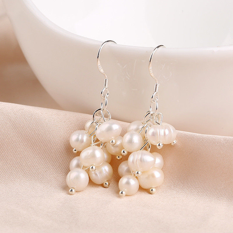 

Natural Real Fresh water Pearl Cluster Dangle Earrings