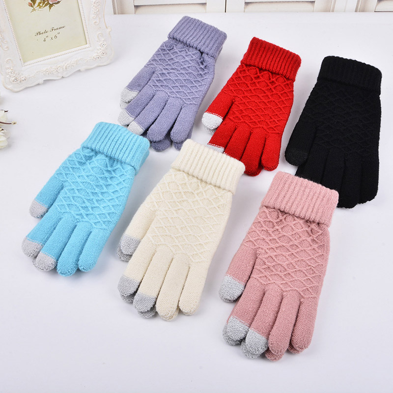 

Autumn winter jacquard solid color warm touch screen cute magic gloves knitted simple riding warm gloves A35