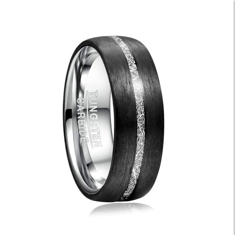 

8mm Width Men's Tungsten Carbide Ring Inlaid Carbon Fiber Imitation Vermiculite Tungsten Steel Ring Wedding Band