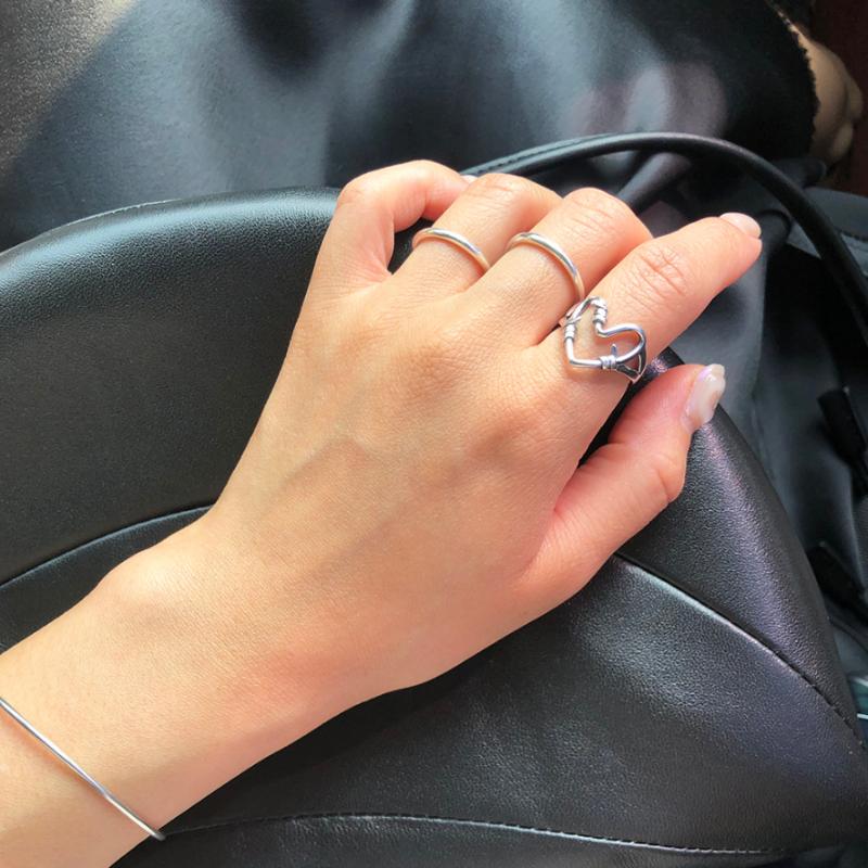 

Retro Authentic S925 Sterling Silver FINE Jewelry Knot Open Heart Love ring adjust TLJ1293