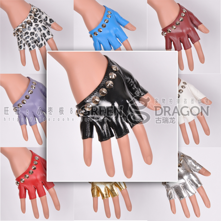 

women's fashion Leather gloves new arrival lady half palm punk rivet semi-finger gloves ds costume steel pipe jazz glove