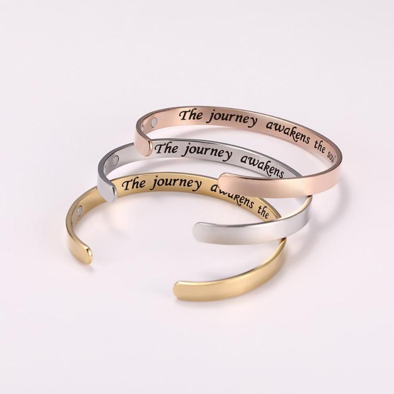 

European and American Fashion Stainless Steel Bangle Lettering The Journey Awakens The Soul Letter Bracelet